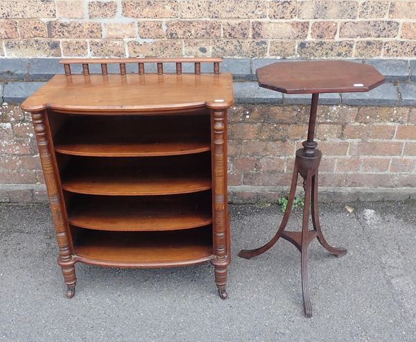 A VICTORIAN BOW-FRONT OPEN SHELVED CABINET