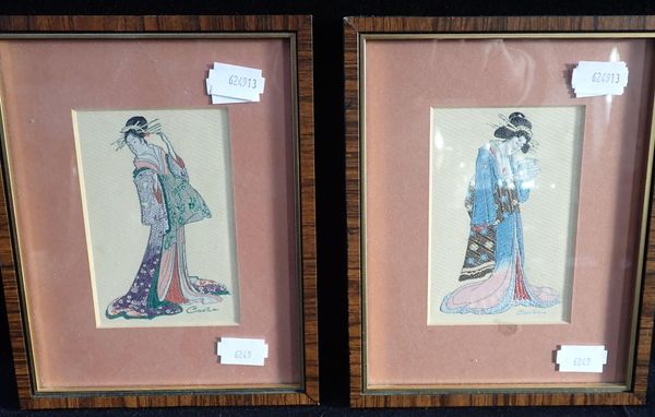 A PAIR OF CASH'S SILK WOVEN GEISHA GIRLS