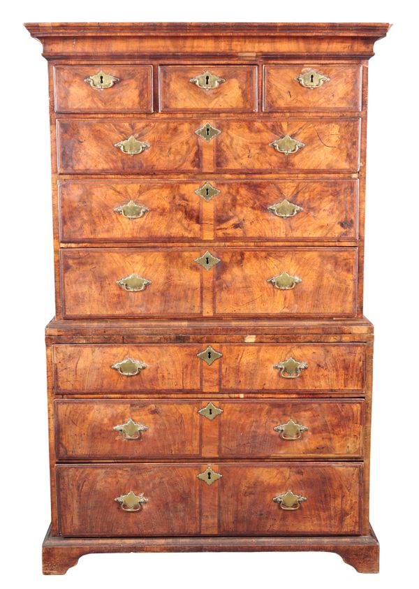 A GEORGE I WALNUT CHEST ON CHEST