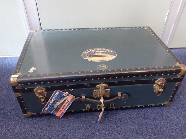 A 'LANGMUIR' TRAVEL TRUNK WITH CUNARD WHTE STAR LABEL