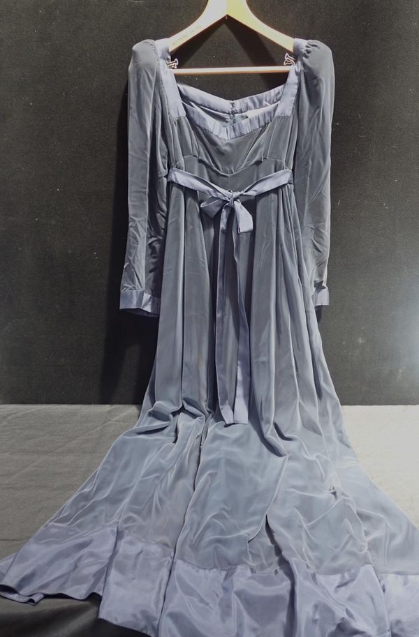 JEAN VARON: BLUE VELVET EMPIRE LINE EVENING DRESS