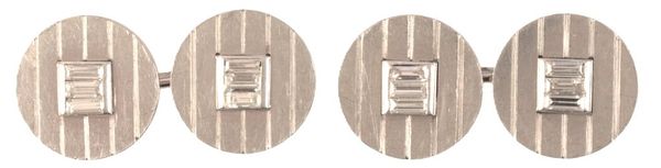 BOURCHERON: A PAIR OF VINTAGE DIAMOND CUFFLINKS