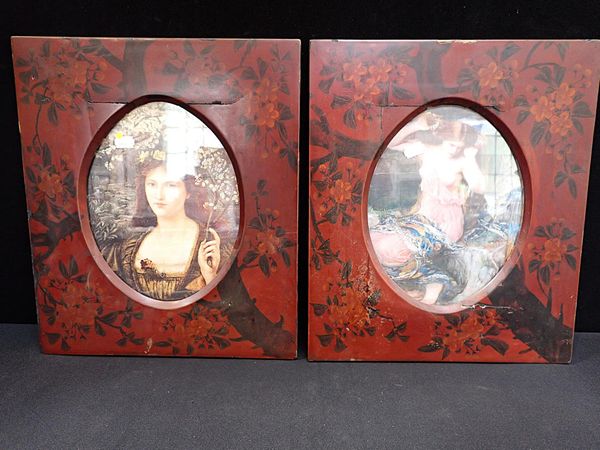 A PAIR OF JAPANESE RED LACQUER PICTURE FRAMES