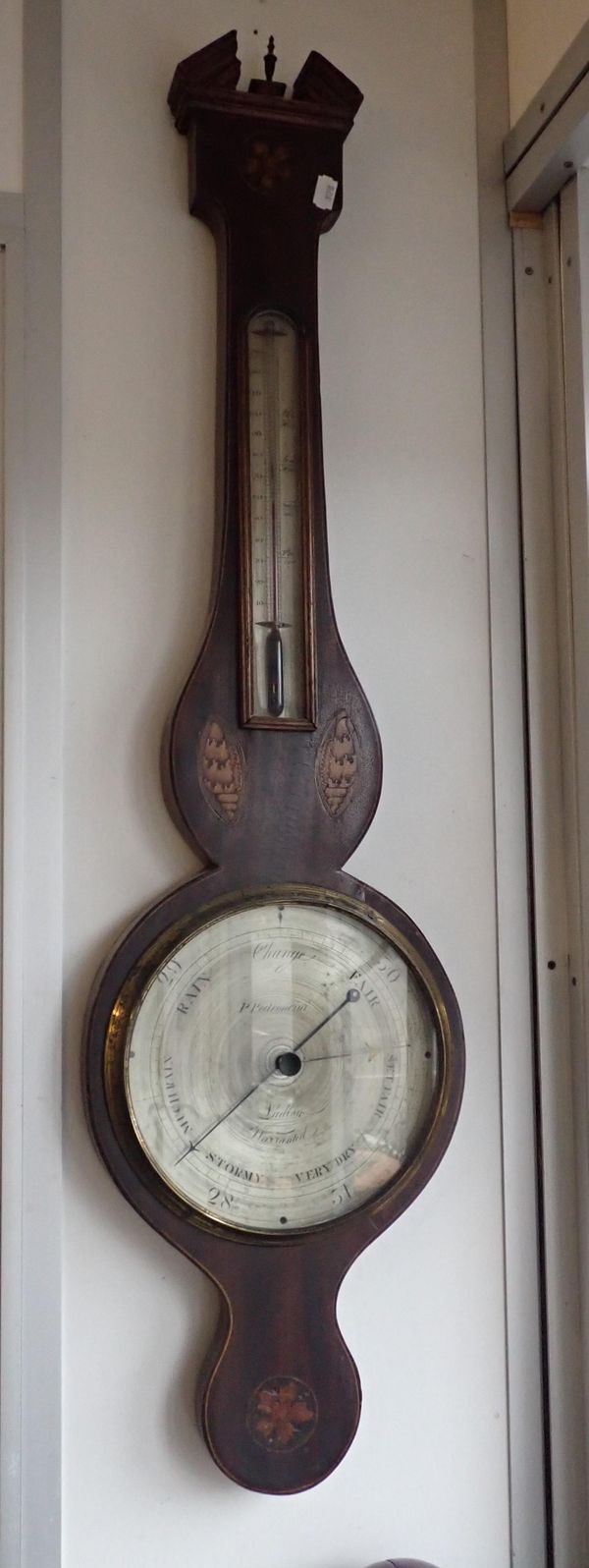 A MAHOGANY CASED WHEEL BAROMETER BY P. PEDRONCINI, LUDLOW