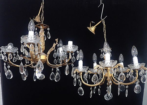 TWO SIMILAR FIVE-BRANCH CHANDELIERS