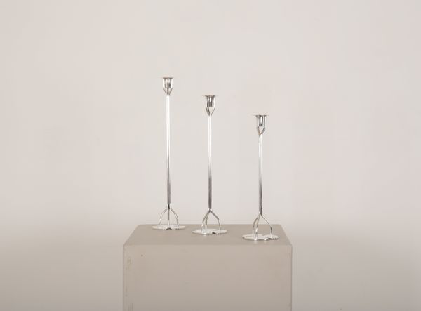 JOSEF FRANK FOR SVENSKT TENN: A PAIR OF CLOVER FOOT CANDLESTICKS