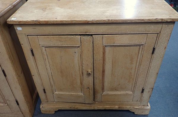 A 19th CENTURY STRIPPED PINE KITCHEN CUPBOARD