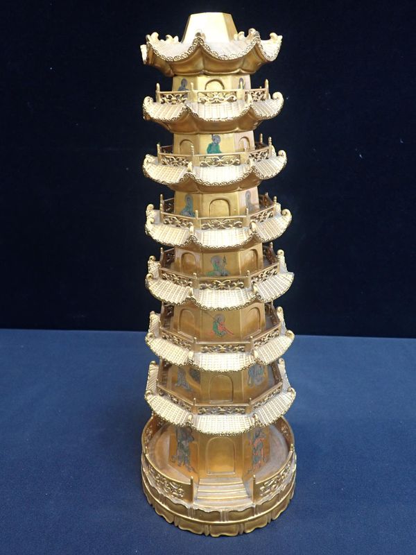 A GILDED LACQUER DECORATED CHINESE PAGODA