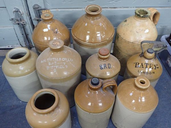 TEN LARGE STONEWARE JARS