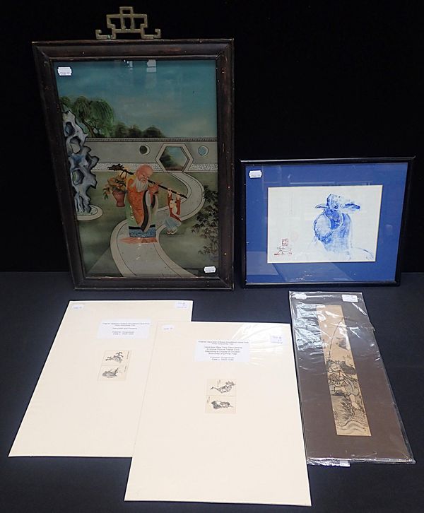 REVERSE PAINTING ON GLASS: 'SHOULAU ON PATH WITH BOY'