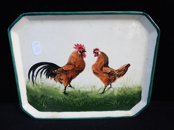 A WEMYSS WARE COMB TRAY BY ROBERT HERON & SONS, PAINTED WITH COCKEREL