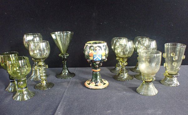 AN ENAMELLED HISTORISMUS GLASS GOBLET, WITH ARMORIAL