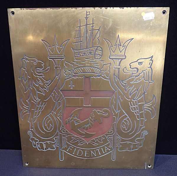 A BRASS PLAQUE, WITH LLOYDS OF LONDON ARMS