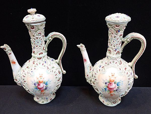 A PAIR OF JAPANESE PORCELAIN EWERS
