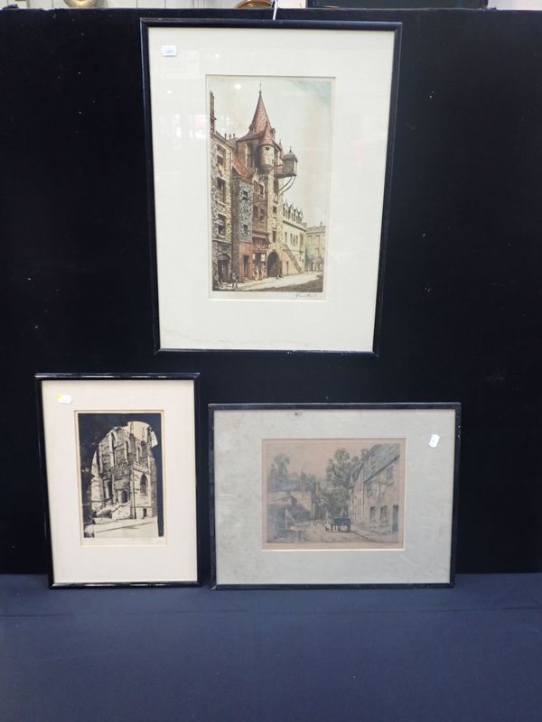 THREE SIGNED COLOURED ENGRAVINGS