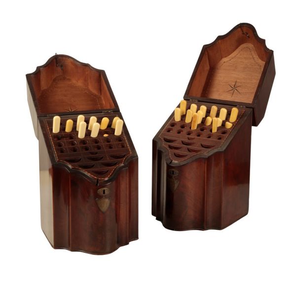 A PAIR OF GEORGE III MAHOGANY KNIFE BOXES