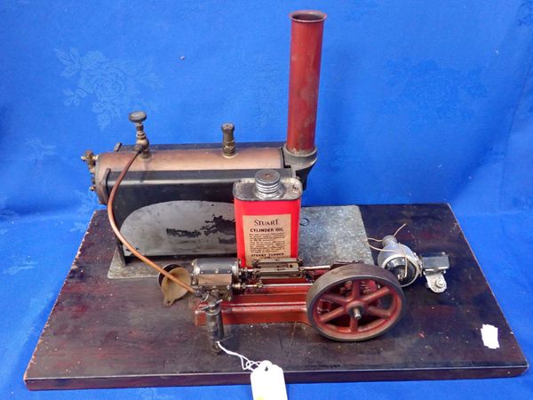 A STUART HORIZONTAL CYLINDER STEAM ENGINE