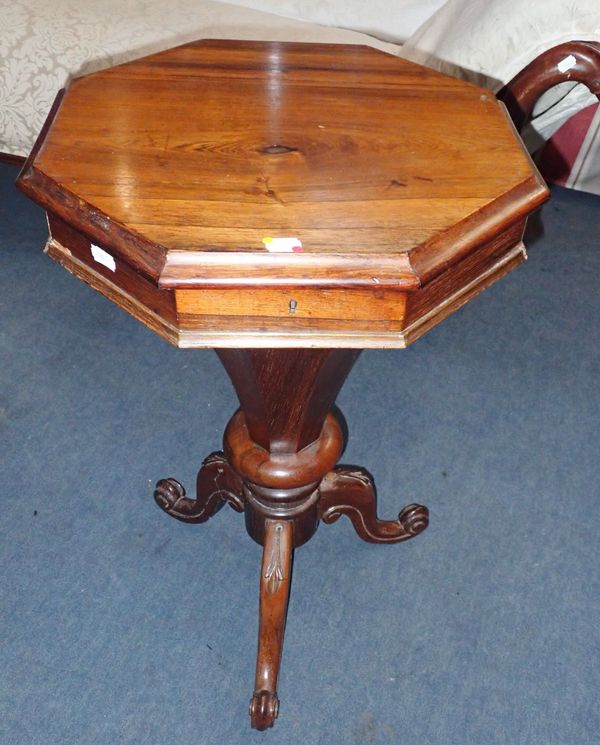 A VICTORIAN ROSEWOOD SEWING TABLE