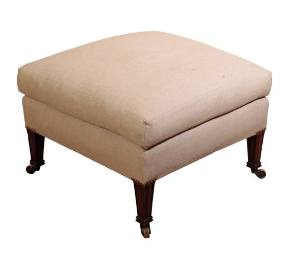 A VICTORIAN MAHOGANY AND UPHOLSTERED STOOL, BY HOWARD & SONS,