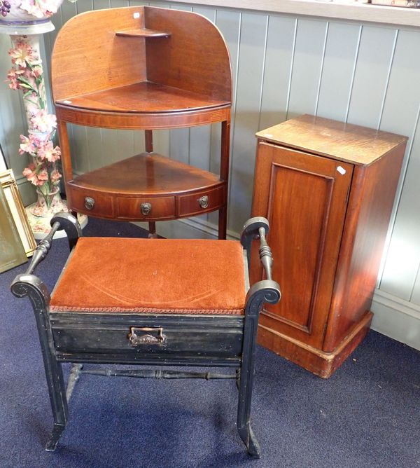 A GEORGE III MAHOGANY CORNER WASHSTAND, A POT CUPBOARD