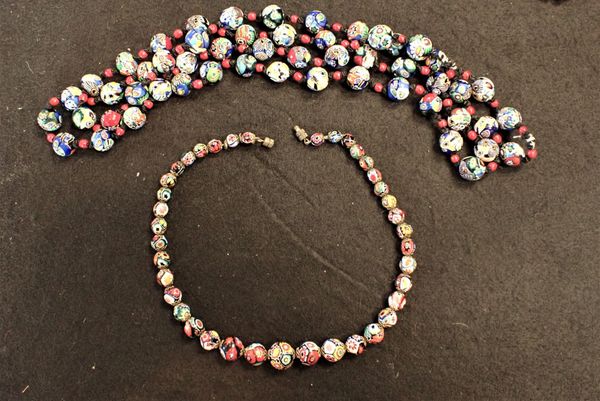 A LONG MILLEFIORE GLASS BEAD NECKLACE