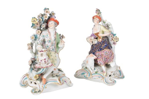 A PAIR OF CHELSEA-DERBY BOCAGE CANDLESTICK FIGURES, 18TH CENTURY,