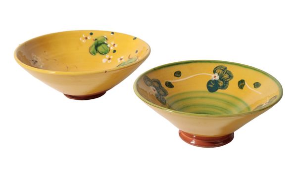 A PAIR OF STUDIO CERAMIC AMBIANCE AUBAGNE KAOLIN YELLOW GLAZED BOWLS