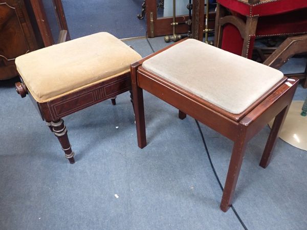 A VICTORIAN ADJUSTABLE PIANO STOOL,