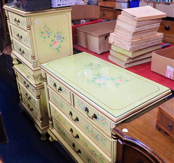 A SET OF PAINTED BEDROOM FURNITURE