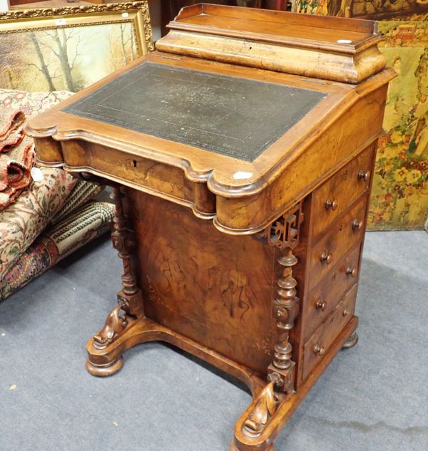 A VICTORIAN WALNUT DAVENPORT DESK WITH FOUR SIDE DRAWERS