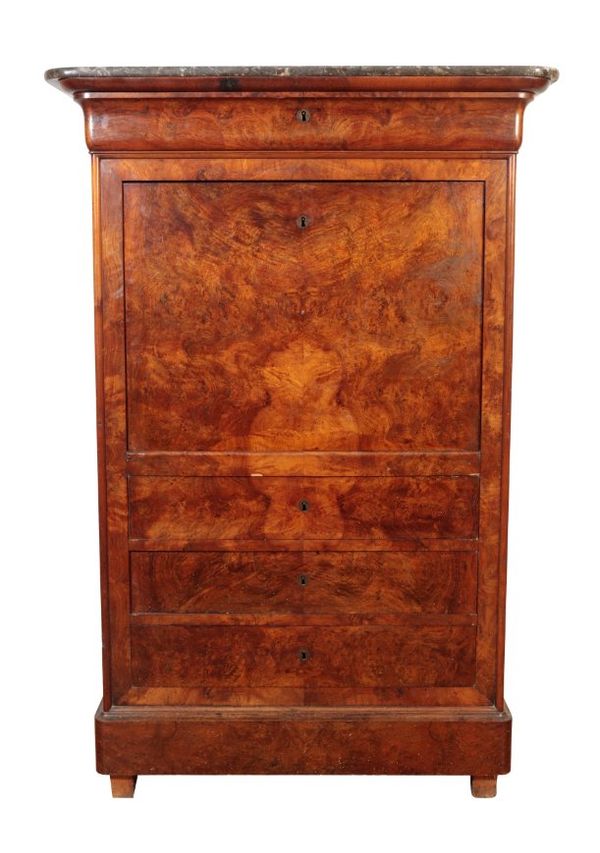 A CONTINENTAL BIEDERMEIER STYLE BURR WALNUT SECRETAIRE A ABATTANT