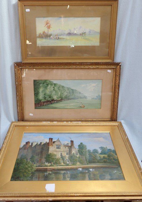 A VICTORIAN WATERCOLOUR , OLD LABEL: 'HEVER CASTLE, KENT, JOHN CHASE'