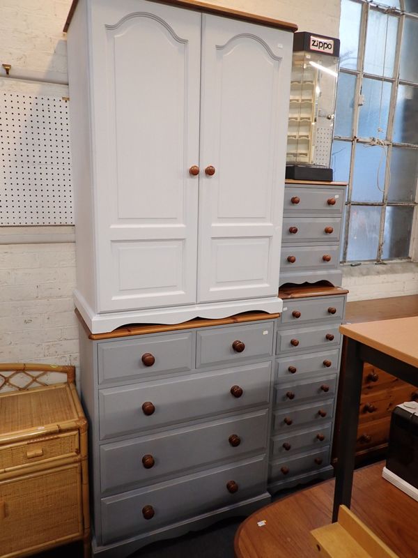 A PAINTED PINE CHEST OF DRAWERS