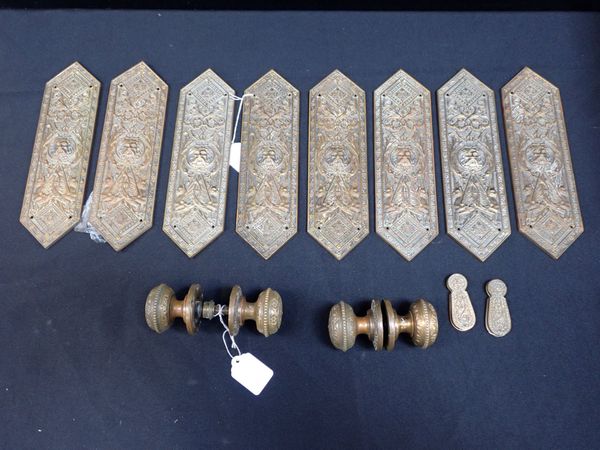 A SET OF RENAISSANCE REVIVAL DOOR  FURNITURE, PROBABLY JAMES CARTLAND & SONS