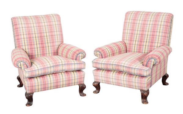 A PAIR OF VICTORIAN STAINED WOOD ARMCHAIRS