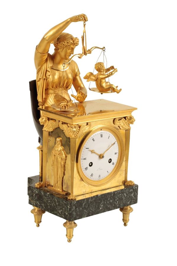 EARLY 19TH CENTURY FRENCH ORMOLU AND MARBLE MANTLE CLOCK,