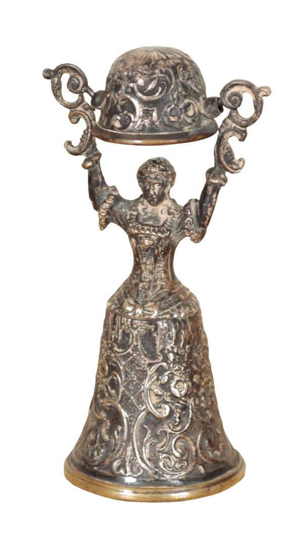 A CONTINENTAL WHITE METAL WAGER OR MARRIAGE CUP