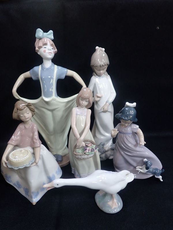 LLADRO: A GOOSE AND  A GIRL WITH A FLOWER BASKET