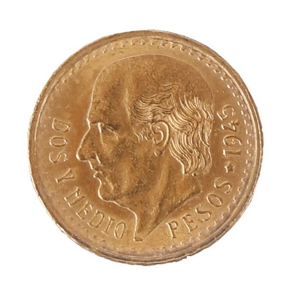 A MEXICAN TWO PESOS GOLD COIN