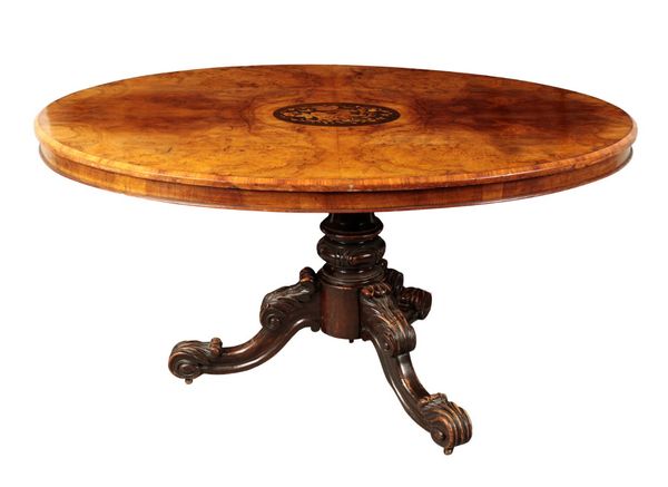 A VICTORIAN WALNUT AND MARQUETRY LOO TABLE