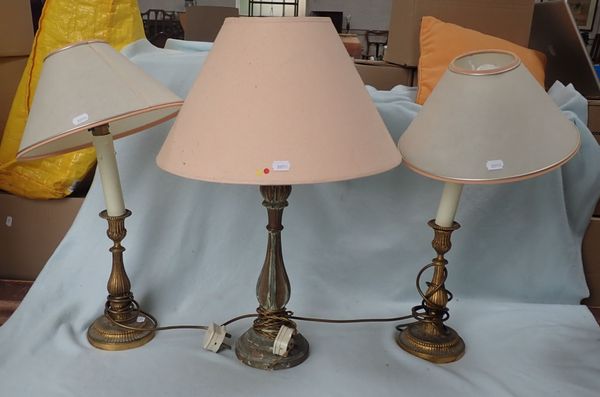 A PAIR OF  CAST BRASS  NEOCLASSICAL STYLE TABLE LAMPS