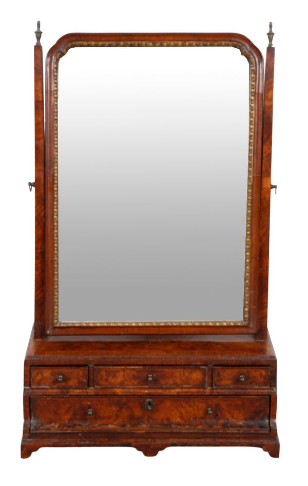 A FINE GEORGE II FIGURED WALNUT DRESSING MIRROR