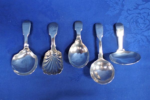 FIVE SILVER CADDY SPOONS