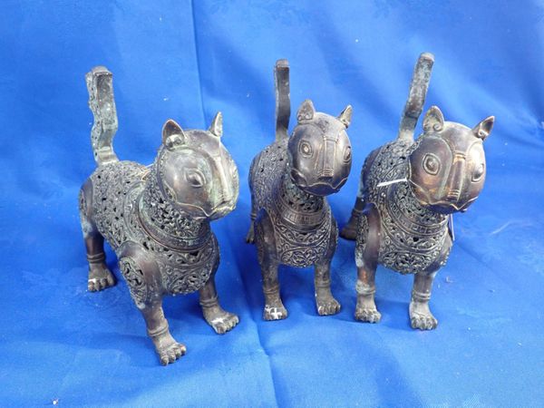 THREE CAST AND PIERCED ASIAN CENSERS