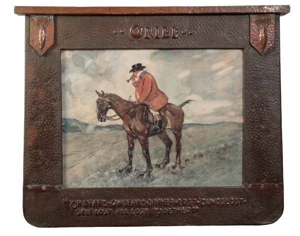 A COLOURED PRINT OF A HUNTSMAN ON HIS HORSE