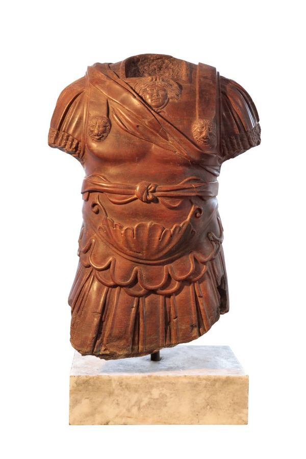 A MONUMENTAL 'ROSSO ANTICO' MARBLE TORSO OF A ROMAN EMPEROR