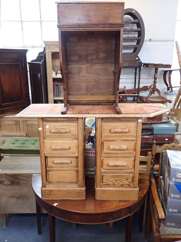 TWO 1920S OAK DESK PEDESTALS WITH LATER TOP