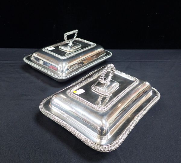 TWO SIMILAR SILVER-PLATED COVERED SERVING DISHES