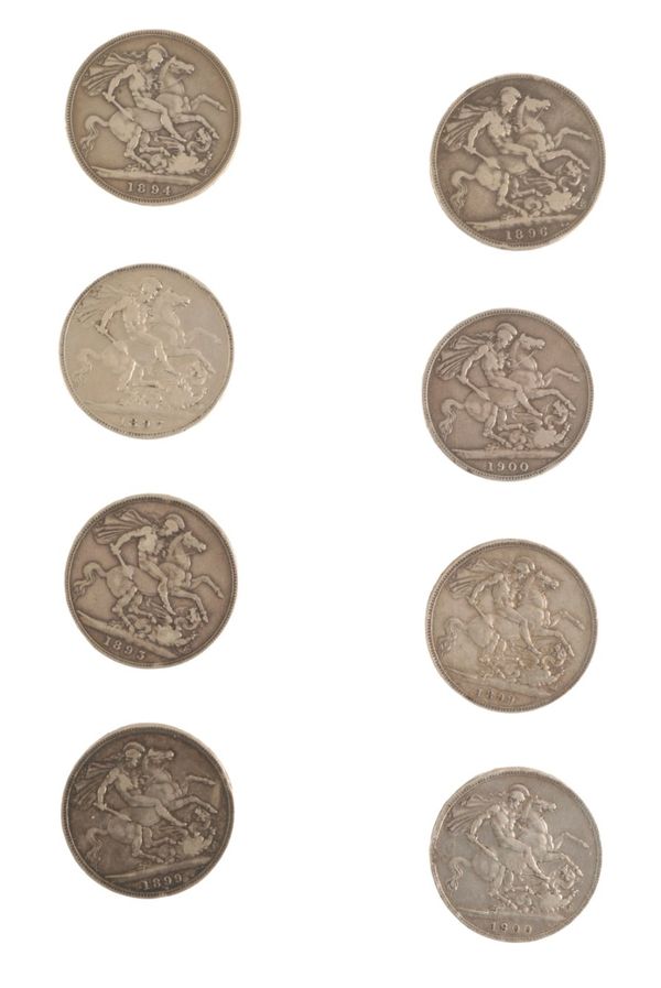 EIGHT QUEEN VICTORIA SILVER CROWNS