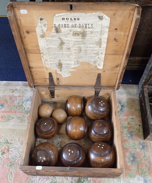 A COLLECTION OF ANTIQUE BOWLING WOODS